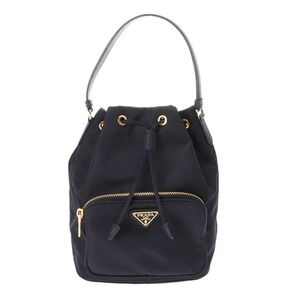 PRADA Drawstring Nylon Shoulder Bag Navy Blue